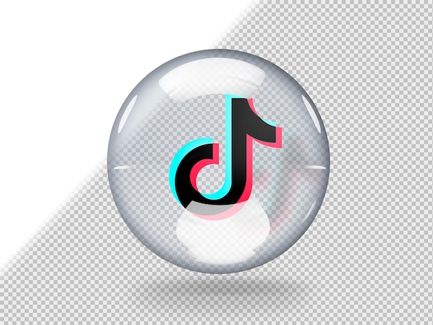 Free PSD transparent glass bubble with tiktok logo inside it isolated on transparent background