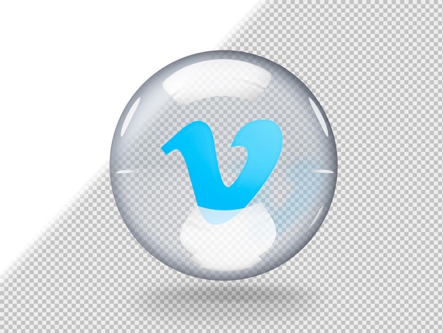 Free PSD transparent glass bubble with vimeo logo inside it isolated on transparent background