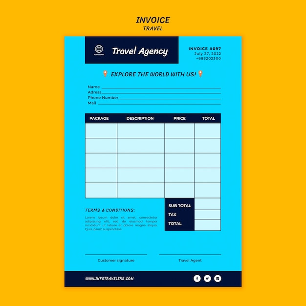 Free PSD travel and adventure invoice template