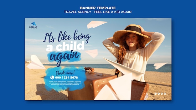 Free PSD travel agency banner template girl wearing hat