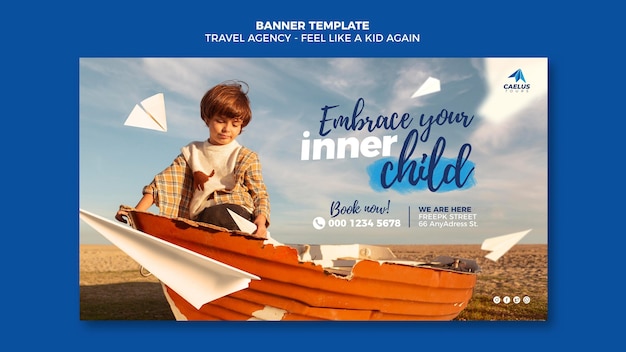 Free PSD travel agency banner template kid with boat