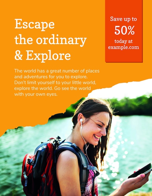 Free PSD travel agency flyer template psd with vacation photo in modern style