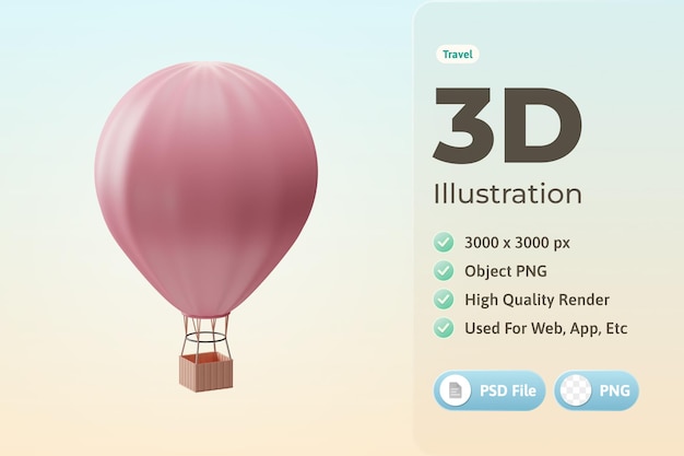 Travel Icon Air Balloon 3d Illustration