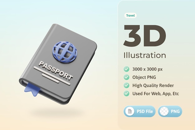 Free PSD travel icon passport 3d illustration