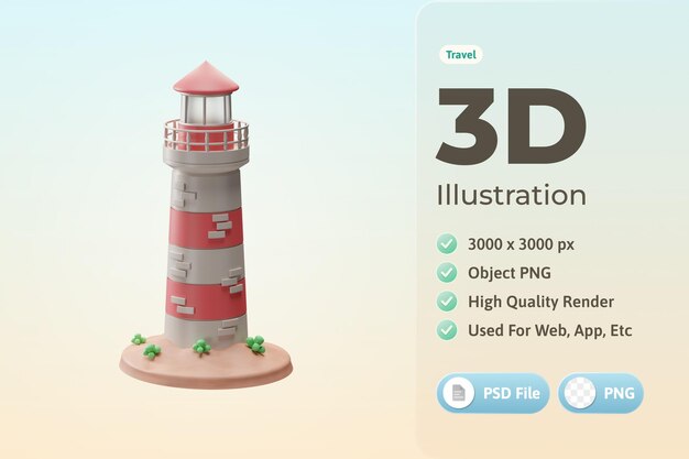 Travel Object lighthouse 3d Illustration