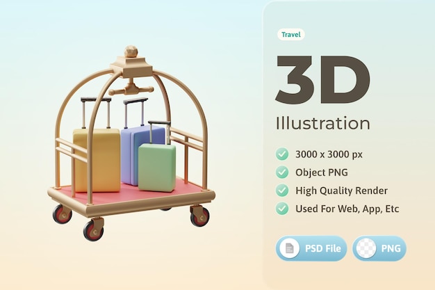 Free PSD travel object luggage 3d illustration