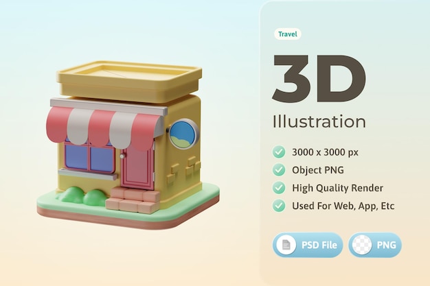 Free PSD travel object shopping market 3d illustration