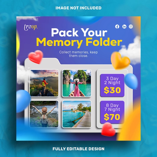 Free PSD travel social media instagram post design template