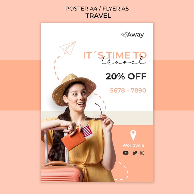 Free PSD travel time with discount poster template