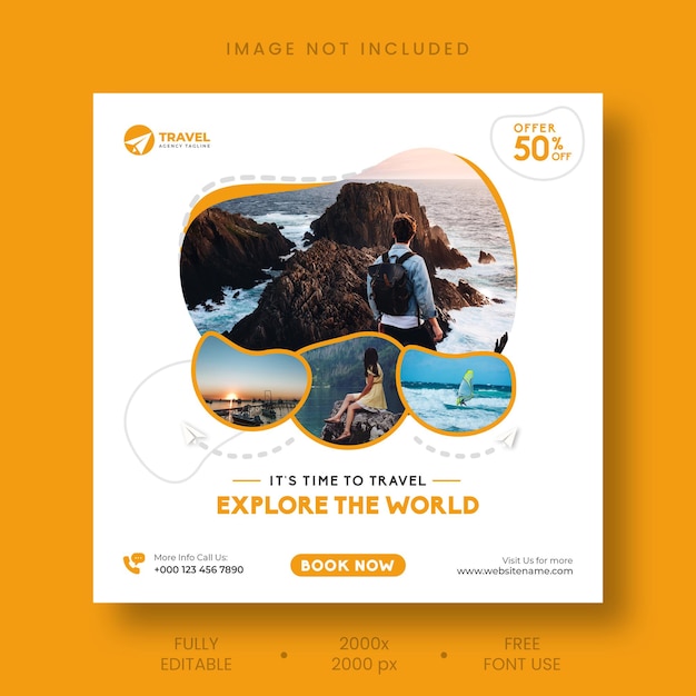 Free PSD travel tour instagram post or social media post template