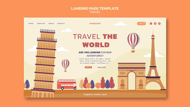 Free PSD travel the world landing page template