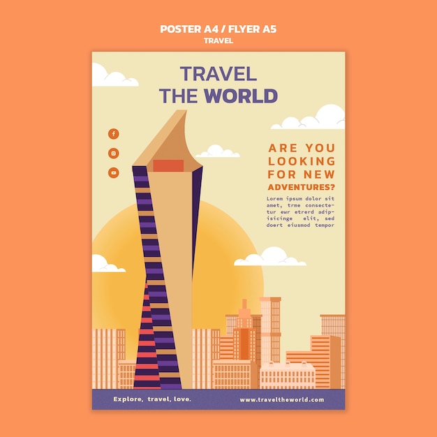 Free PSD travel the world vertical poster template