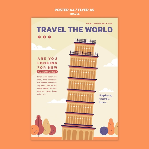 Free PSD travel the world vertical poster template