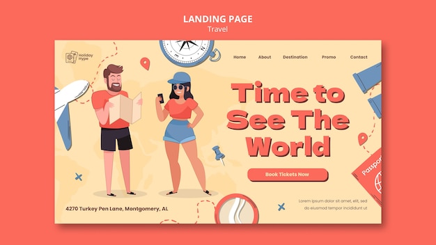 Free PSD travelers design template of landing page