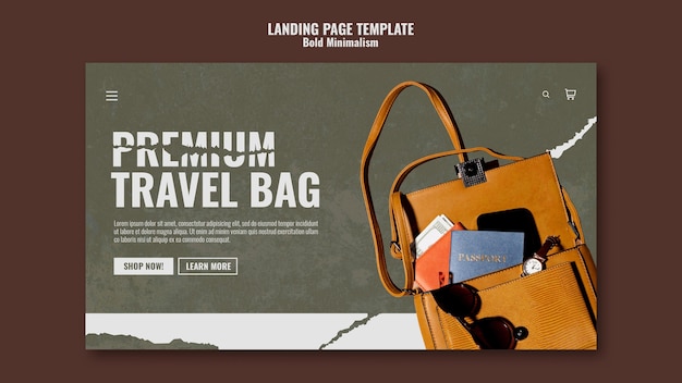 Free PSD traveling bag landing page template