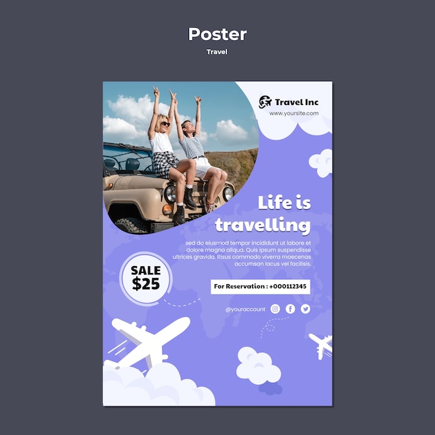 Traveling poster template with small planes