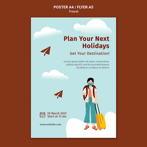 Free PSD traveling print template illustrated