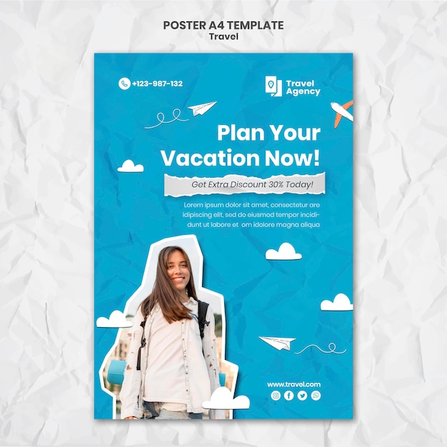 Traveling vertical poster template with photo