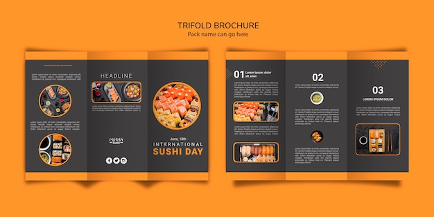 Trifold brochure template for international sushi day