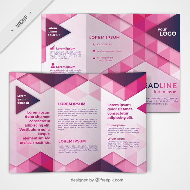 Free PSD trifold with geometric shapes in pink color