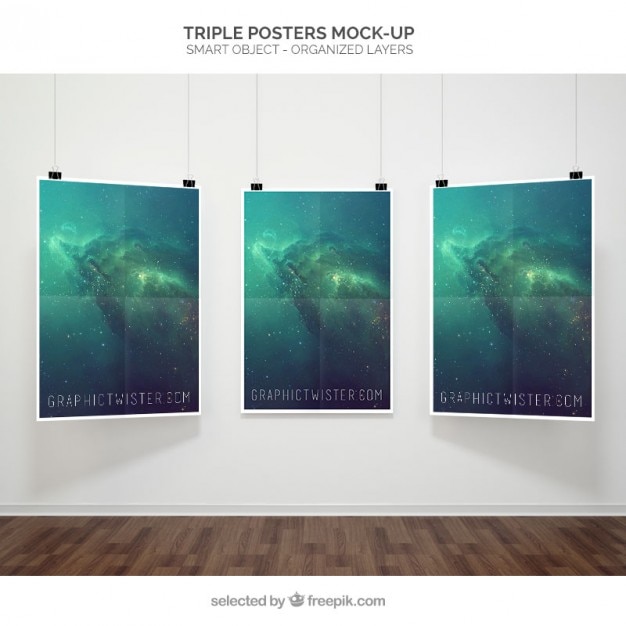 Free PSD triple poster mockup