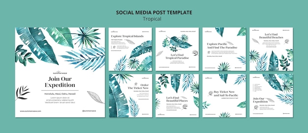 Free PSD tropical design style social media post template