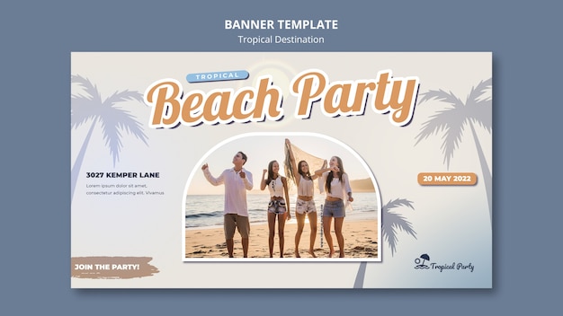 Tropical destination horizontal banner template with palm trees