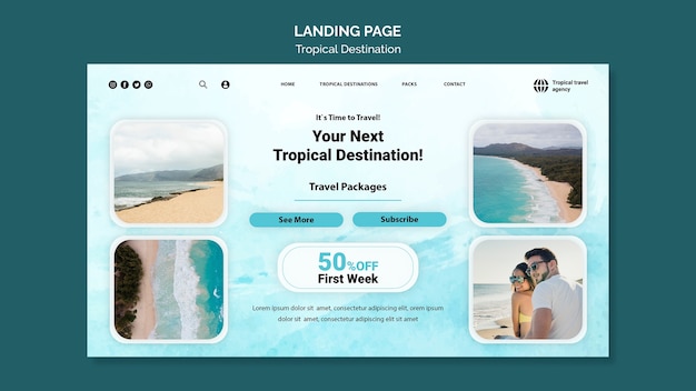 Tropical destination landing page template design