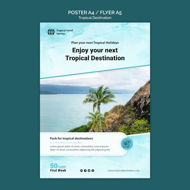 Tropical destination poster template design