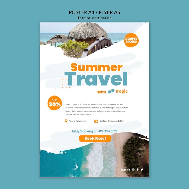 Tropical destination travel vertical poster template