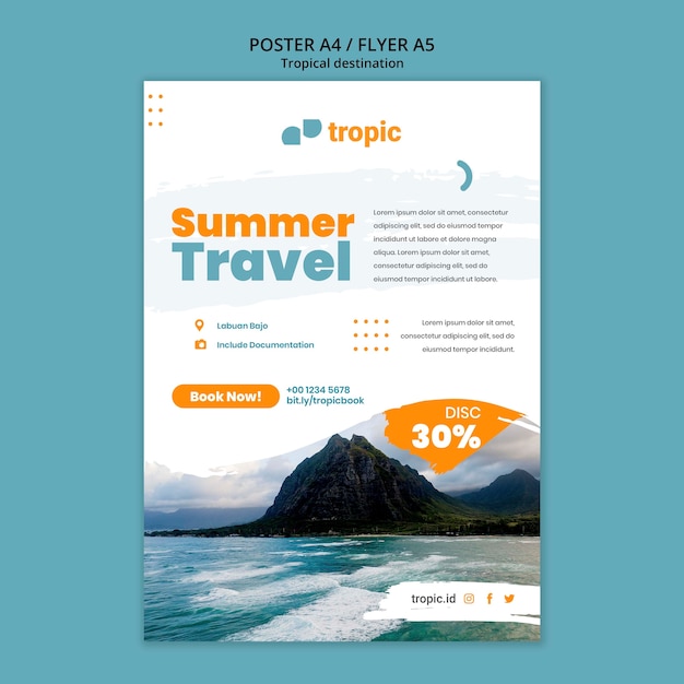 Tropical destination travel vertical poster template