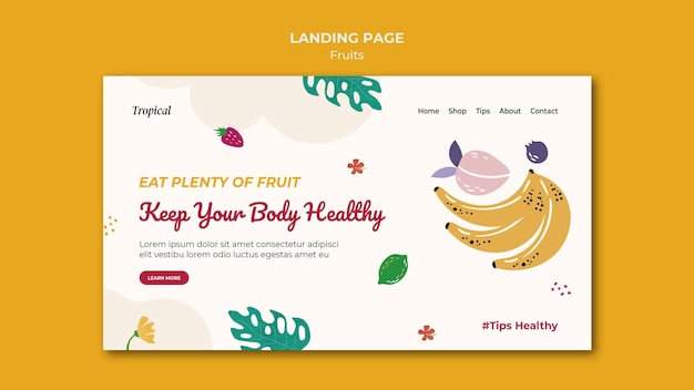 Free PSD tropical fruits landing page