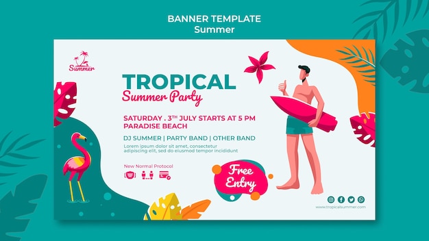 Free PSD tropical summer party banner template