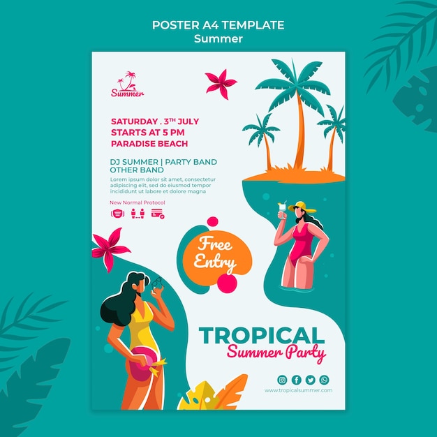 Free PSD tropical summer party print template