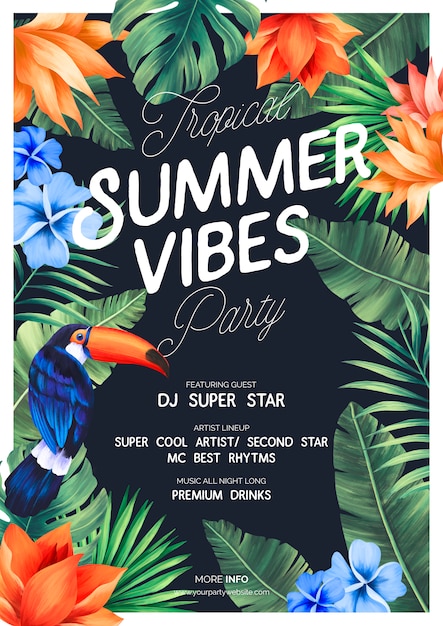 Tropical Summer Vibes Party Poster with Exotic Nature