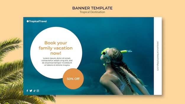 Free PSD tropical travel destination horizontal banner template