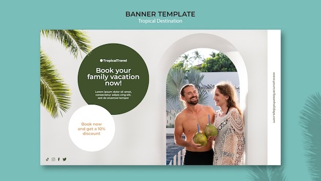 Free PSD tropical travel destination horizontal banner template