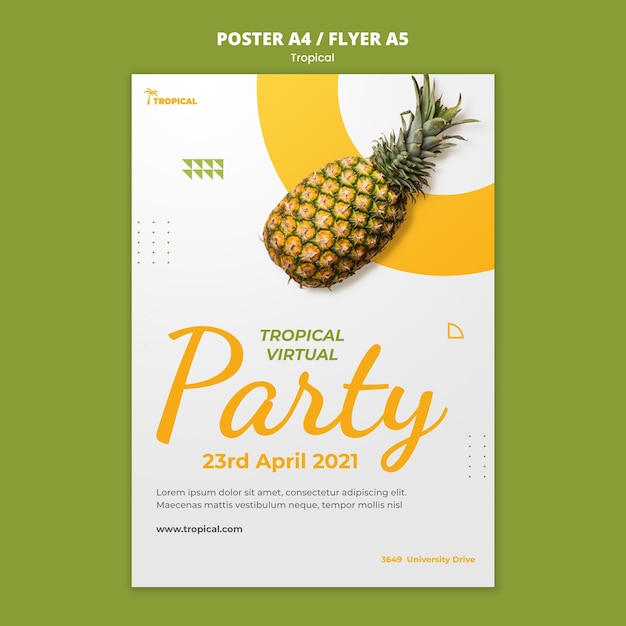 Tropical vibes party poster template