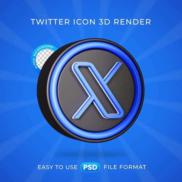 Free PSD twitter logo icon isolated 3d render illustration