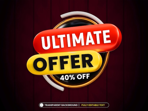 Free PSD ultimate offer sale banner template with editable 3d text