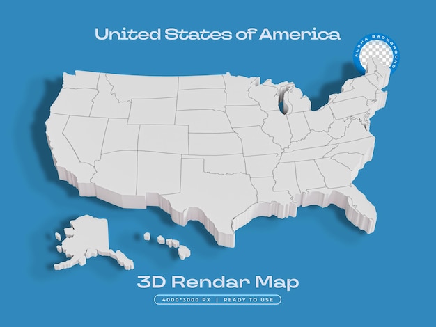 Free PSD united states of america map isolated 3d render illustration