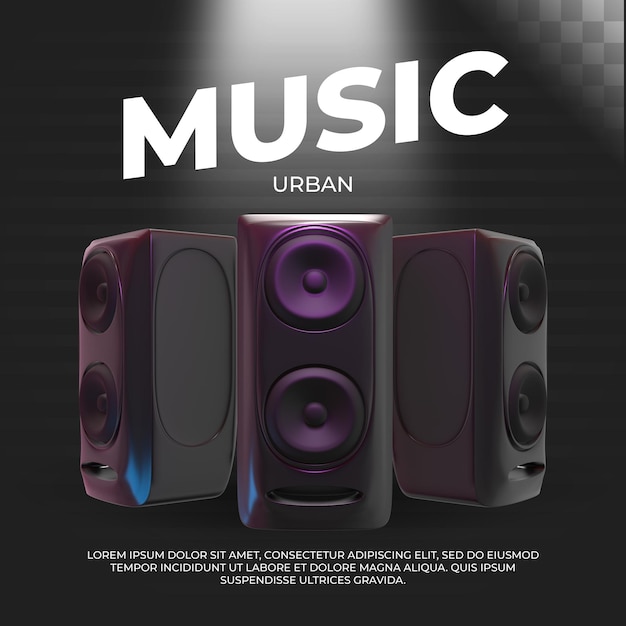 Urban music banner. 3d illustration