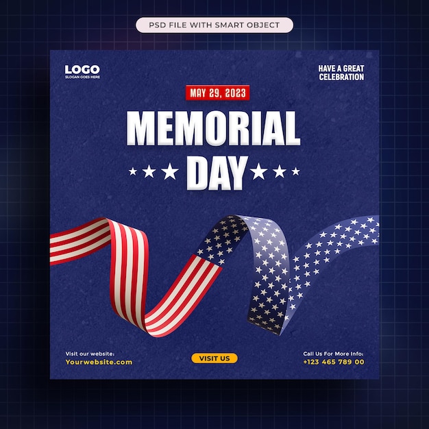 Usa memorial day 3d social media post template