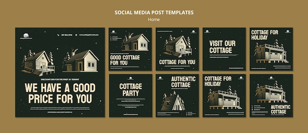 Free PSD vacation cottage rent instagram posts collection