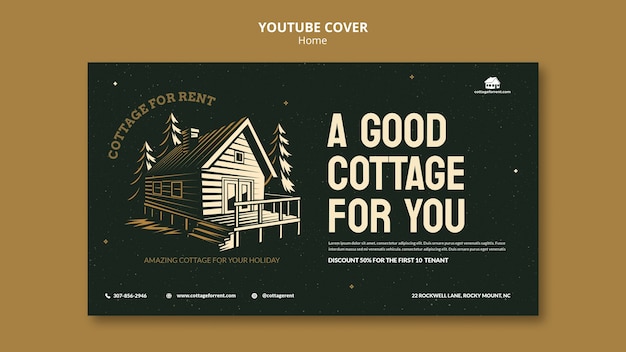 Free PSD vacation cottage rent youtube cover template