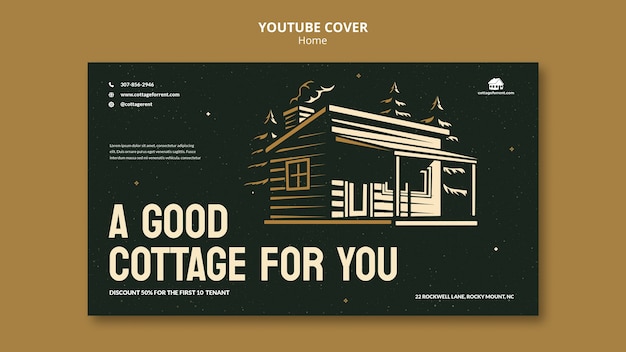 Free PSD vacation cottage rent youtube cover template