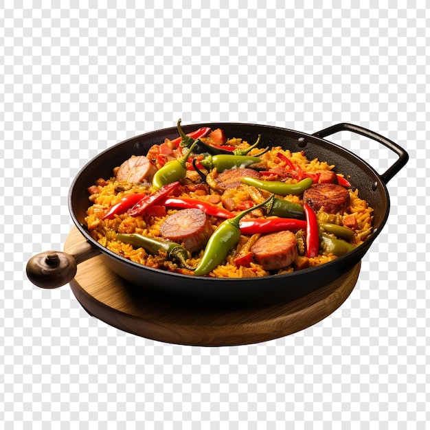 Valencian paella isolated on transparent background