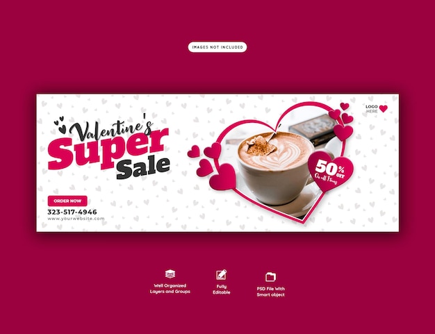 Valentine food menu and restaurant facebook cover template