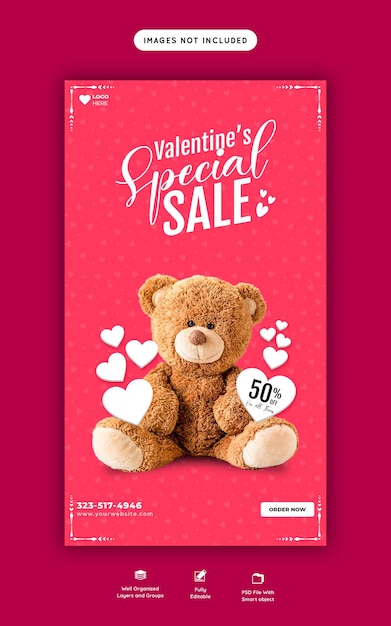 Free PSD valentine gifts and toy sale instagram and facebook story template