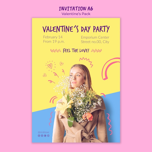 Free PSD valentine's day a6 invitation template